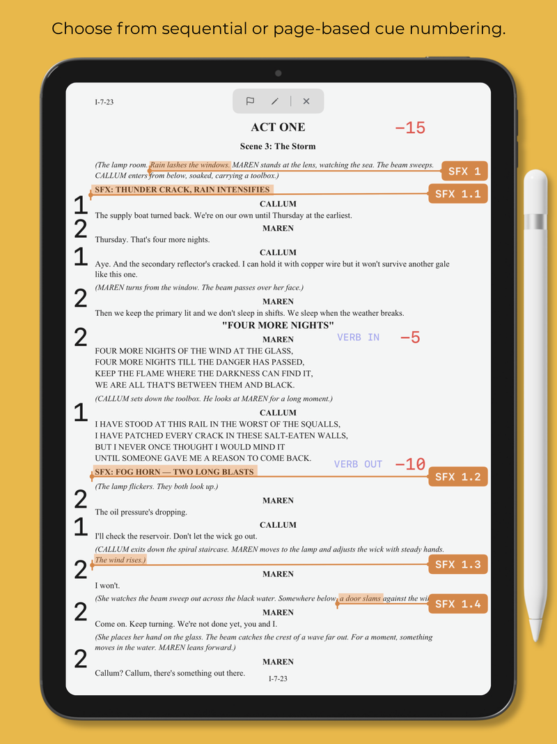 Choose from sequential or page-based cue numbering.